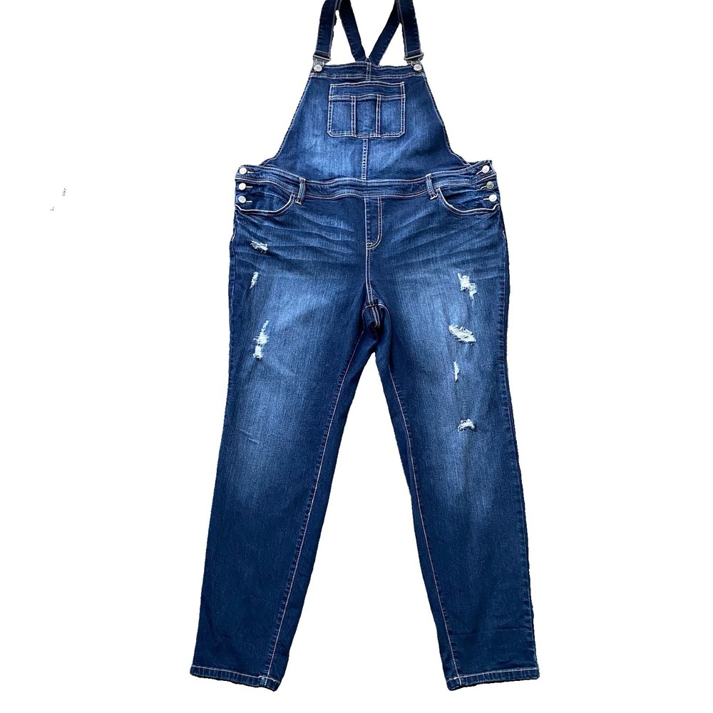 Torrid Jean Overalls Plus Size 20 Blue Dark Wash Distressed Casual Western Boho